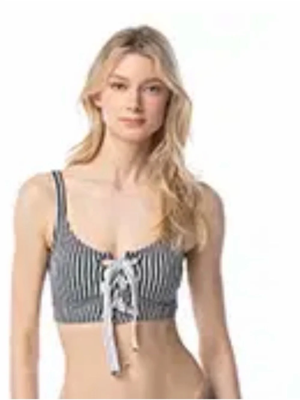 Michael Kors Black & White Striped Lace-Up Bralette